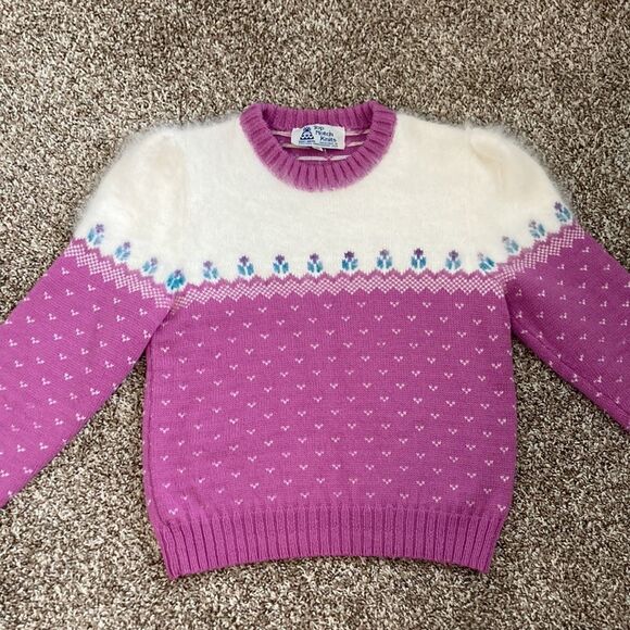 Vintage 80s Top Notch Wool Crewneck Tulip Fair Isle Sweater Handmade in the USA - Picture 8 of 16